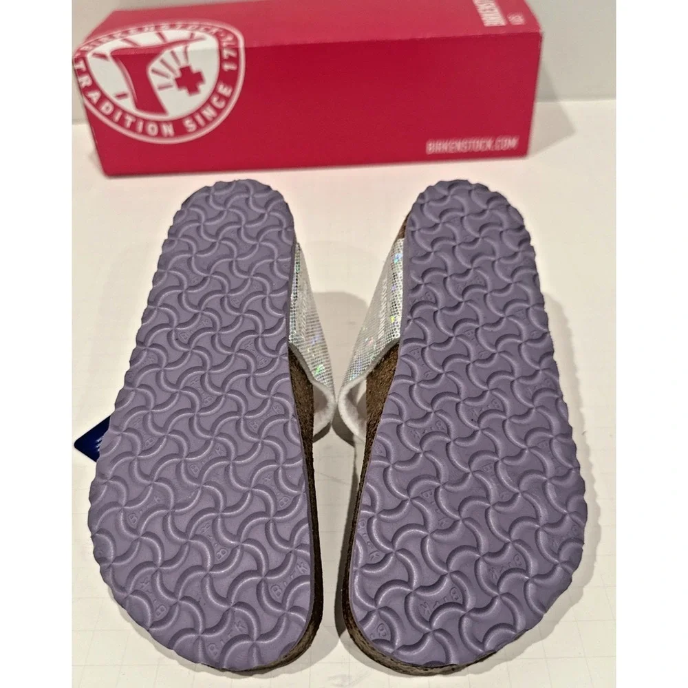 Birkenstock Kids Size EU 30 US K12 Narrow Gizeh Sandals Hologram Silver Lavender